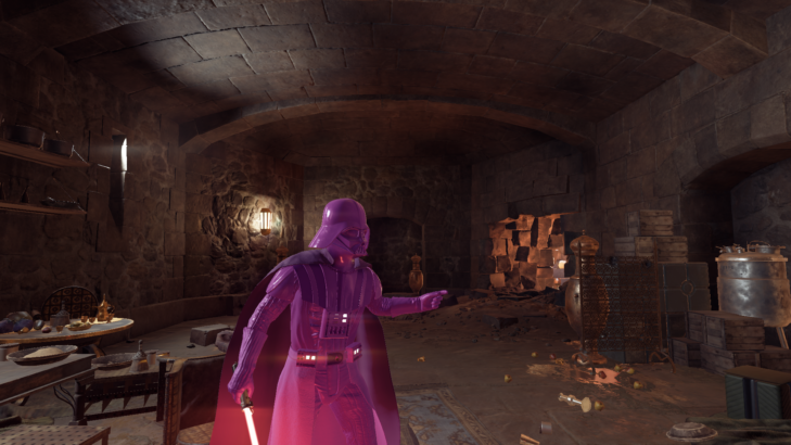 The pink Darth Vader skin in action