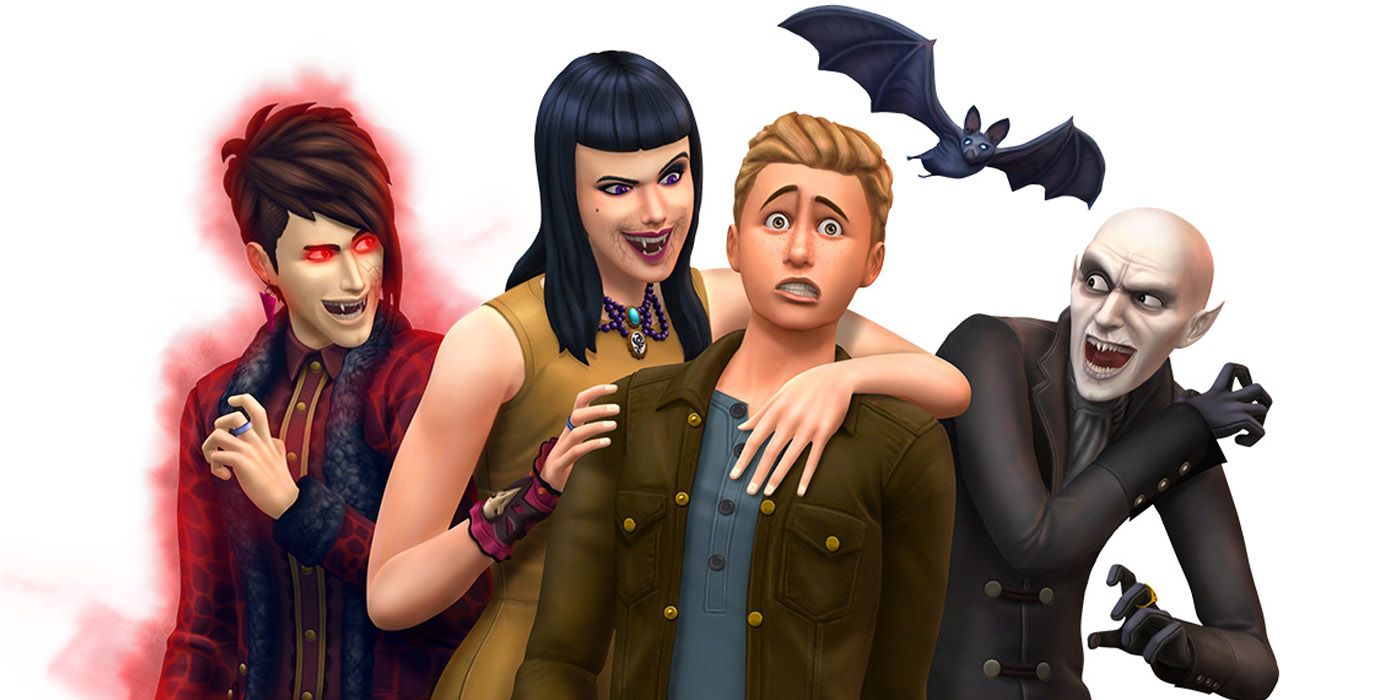 Vampires Render: Caleb and Lilith Vatore pounce on a scared looking sim as Vlad looks on.
