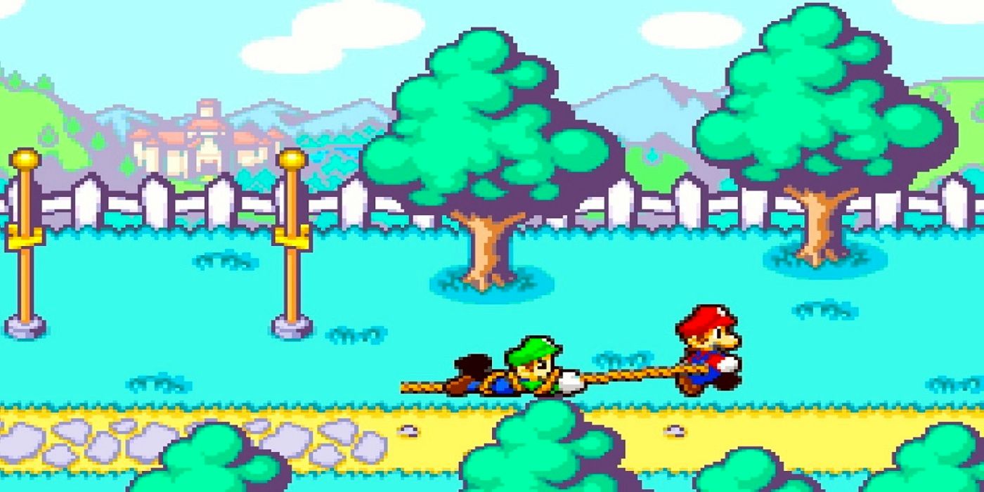 Mario drags Luigi
