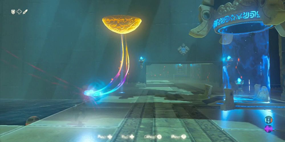 The Legend of Zelda: Breath of the Wild using Magnesis on a bowl in the Daka Tuss Shrine