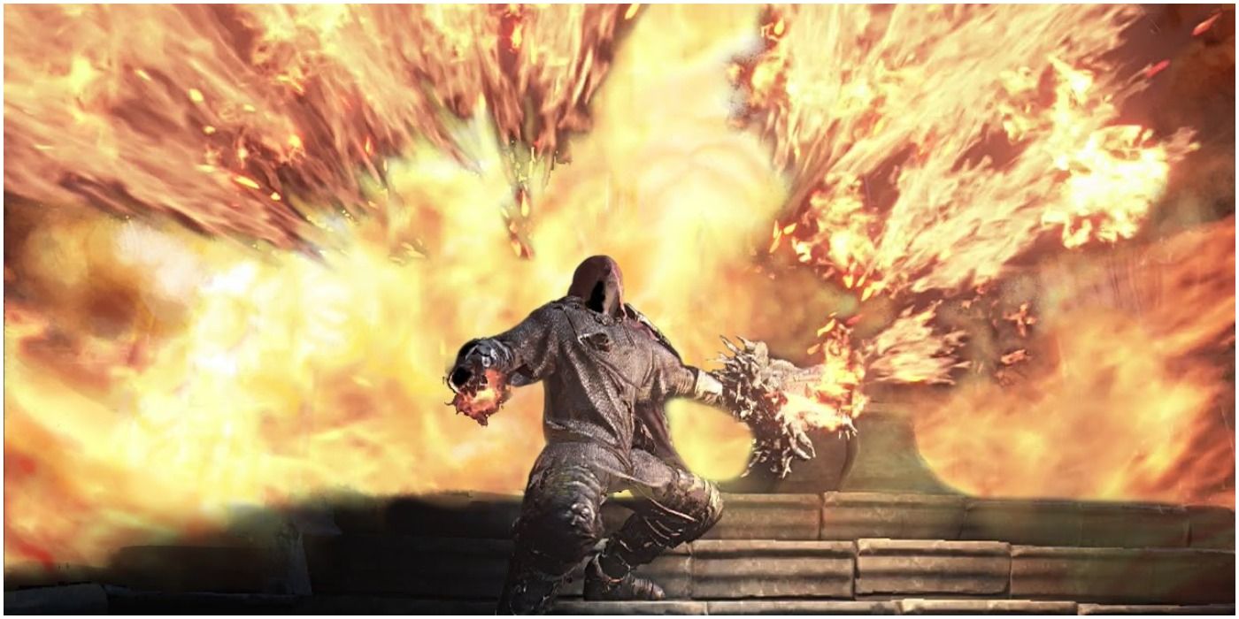 Dark Souls 3 Pyromancer on Flaming Background