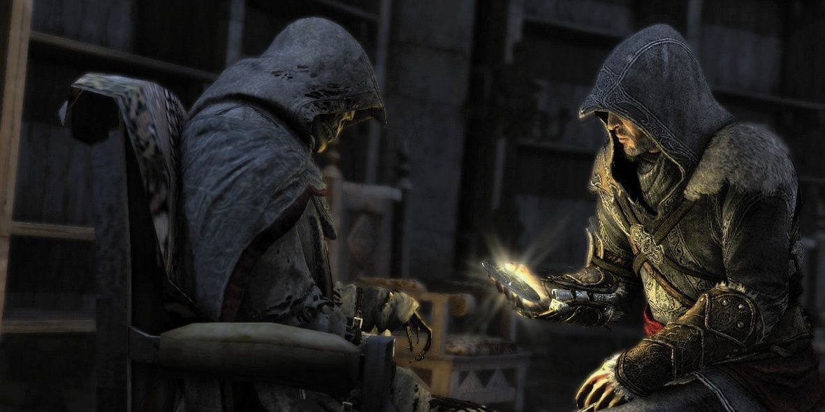 Ezio with Altair's skeleton in Assassin's Creed Revelations