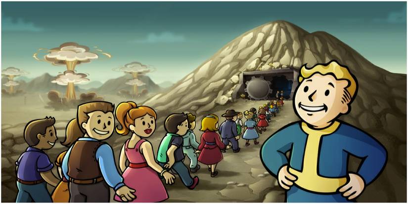 Fallout Shelter Promotional Image People Entering Vault