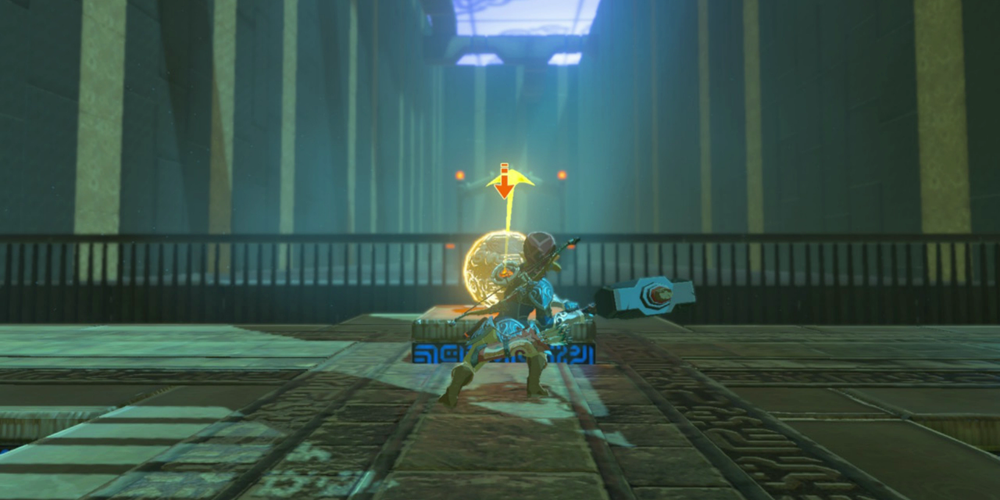 The Legend of Zelda: Breath of the Wild Link using Magnesis to aim orb in Mirro Shaz Shrine