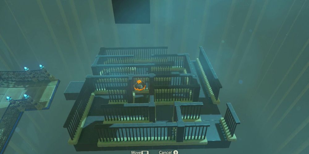 Legend of Zelda: Breath of the Wild tilting maze platform to guide orb in Myahm Agana Shrine