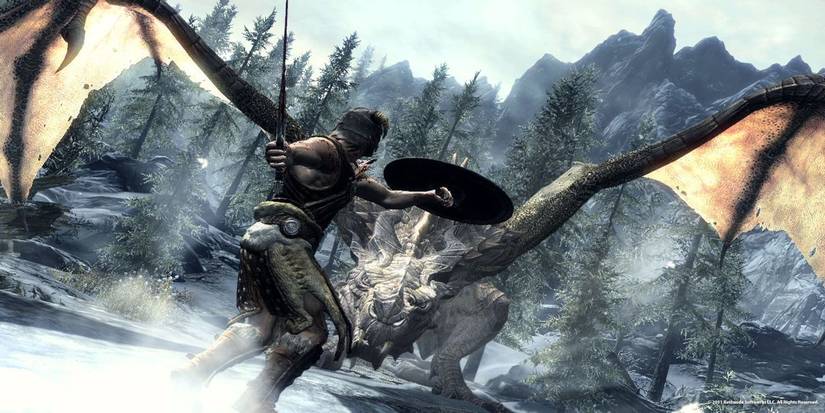 Skyrim Human Fights Dragon