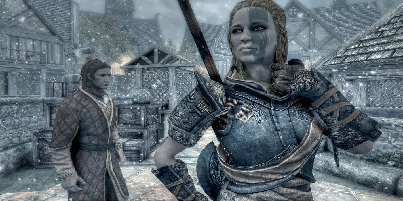 Mjoll and and NPC in Skyrim