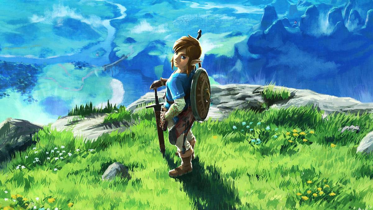 Breath of the wild Link standing over a cliff 