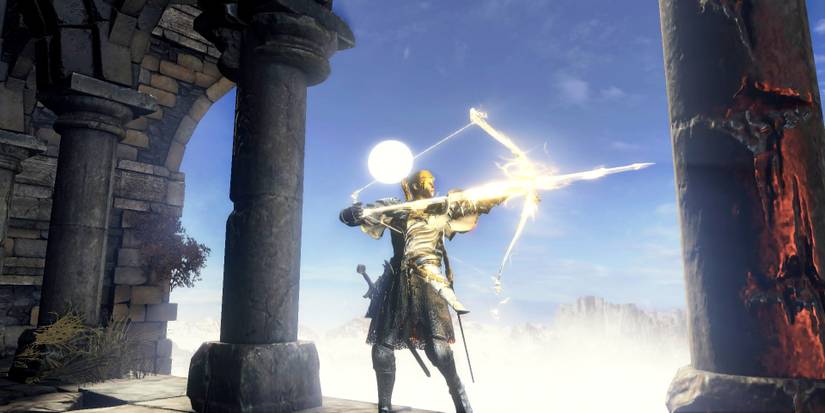 casting miracle with a bow and arrow made from lightning in archdrqagon peak