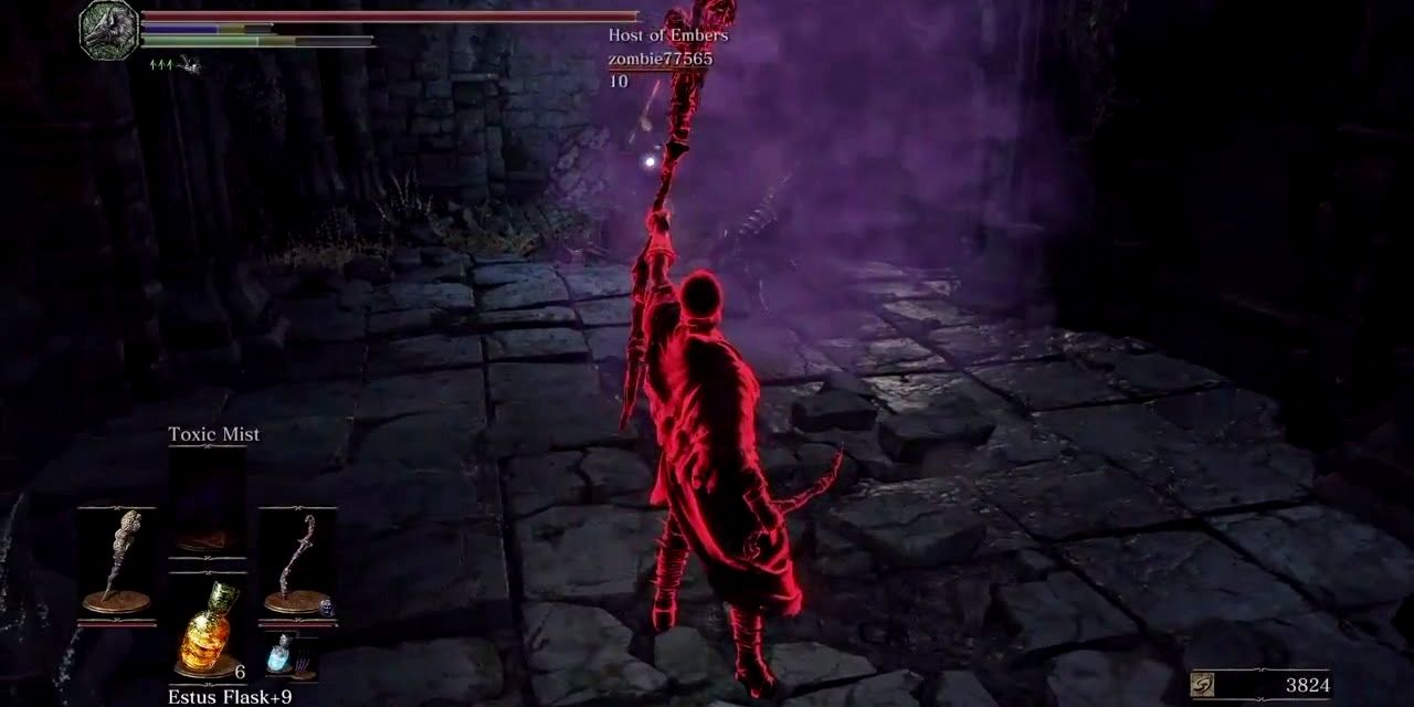 invader in dark souls 3 creating a purple cloud of poison