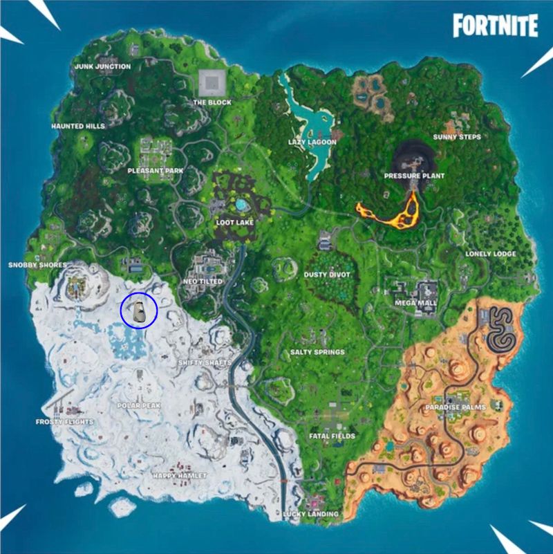 fortnite season 10 challenge stone head statue road trip location map epic games