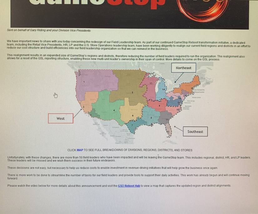 Gamestop Operating Map GameStop Lays Off Large Number of Managers