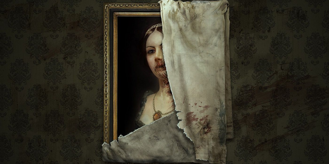 Layers Of Fear painting behid curtain