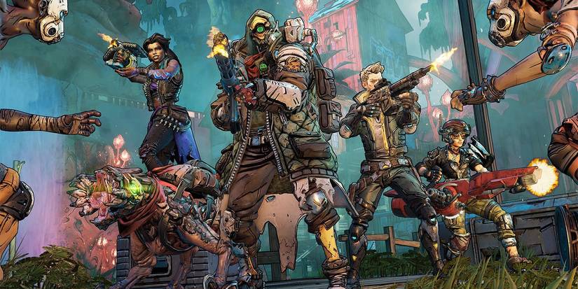Borderlands 3 Fl4k and company firing at bandits in Circle of Slaughter promo shot