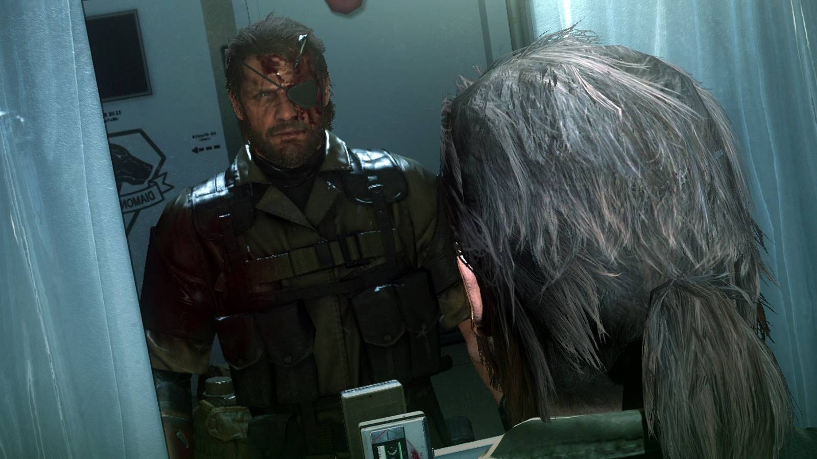 MGS v venom snake looking into a mirror