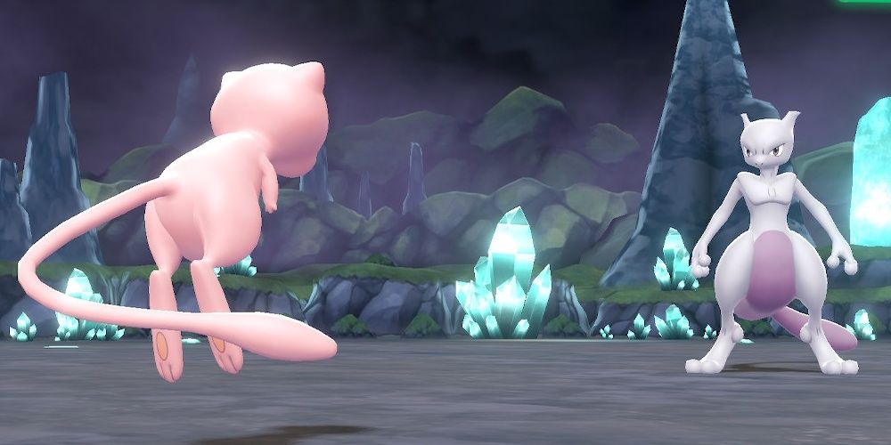 Mew Mystery Gift Battling Mewtwo in Pokemon Let's Go Pikachu Eevee Cropped