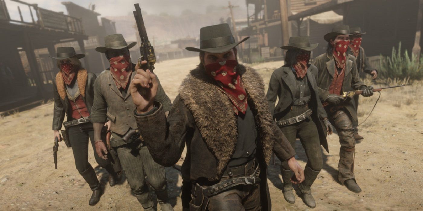Red Dead Online team walking through town ready for battle