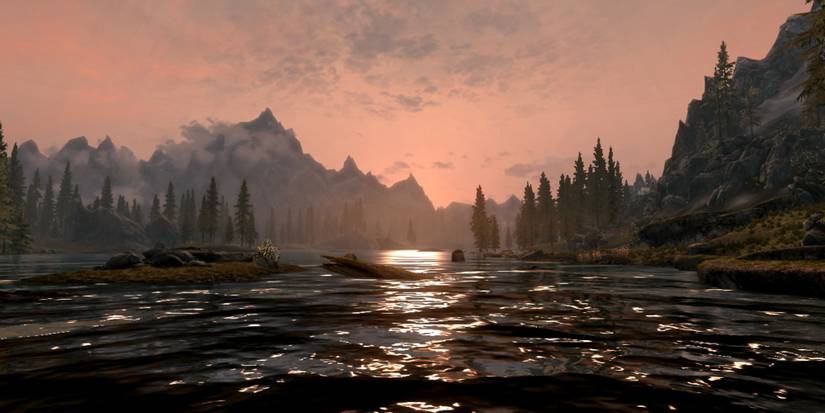 Skyrim Sunset Over Lake Illinalta