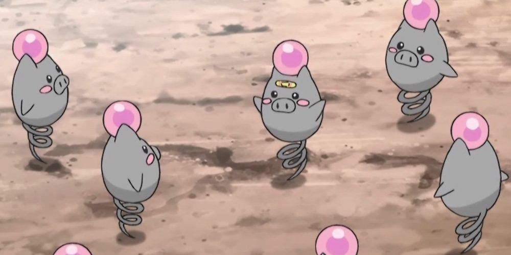 A group of Spoink in the anime