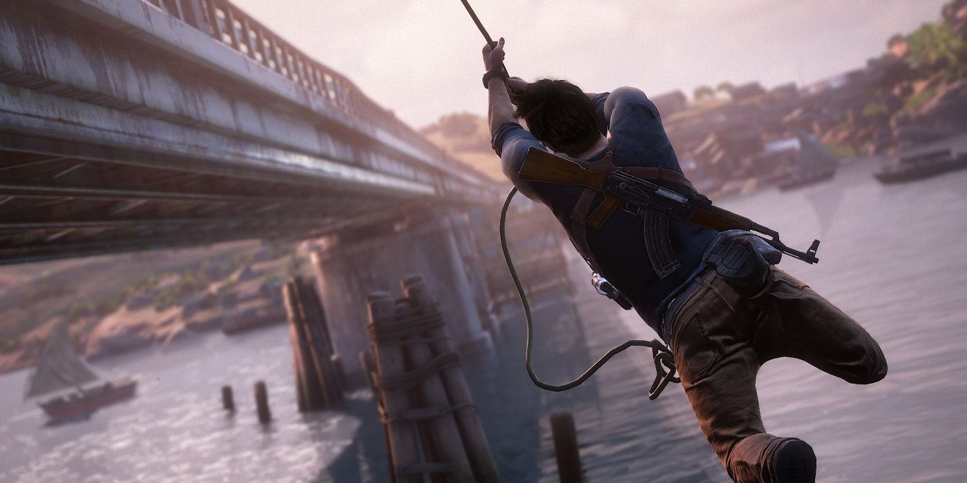 Uncharted 4 Car chase swinging on a ropeUncharted 4 Car chase swinging on a rope