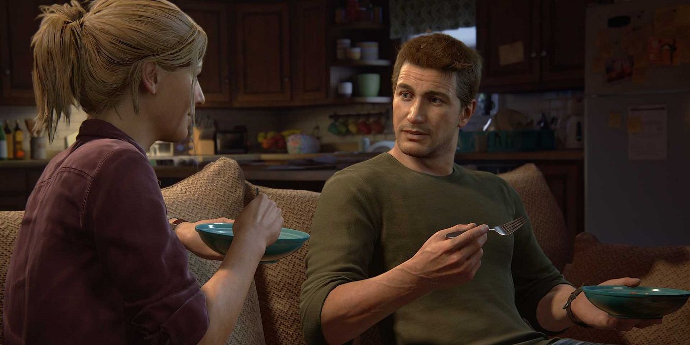 Uncharted 4 Drake and elena eating