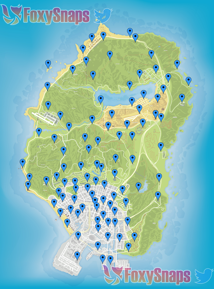 Map of Locations of 100 action figures in gta online