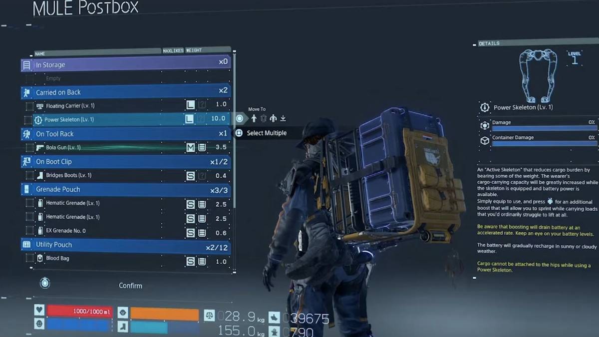 death stranding equipment screen