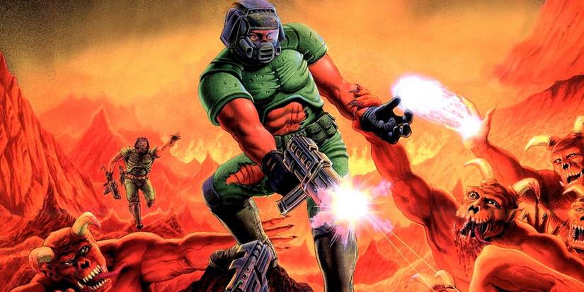 classic doom box art doomguy