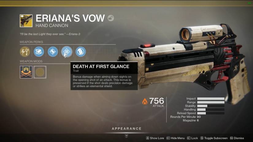 destiny exotic hand cannon perks