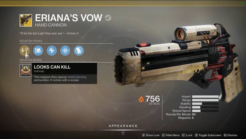 destiny exotic hand cannon perks