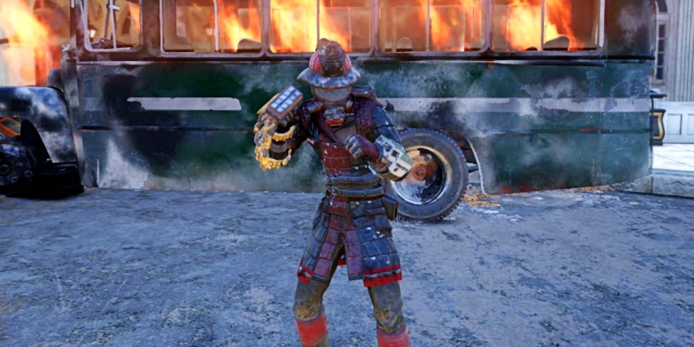 player posing with an equipped powerfist.