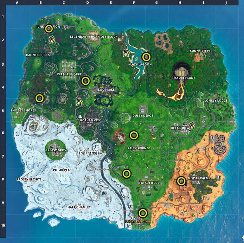 fortnite bat signals locations
