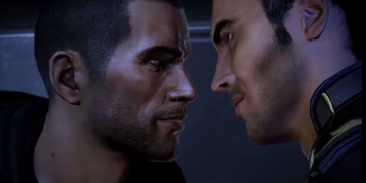 Kaiden and Shepard about to kiss.