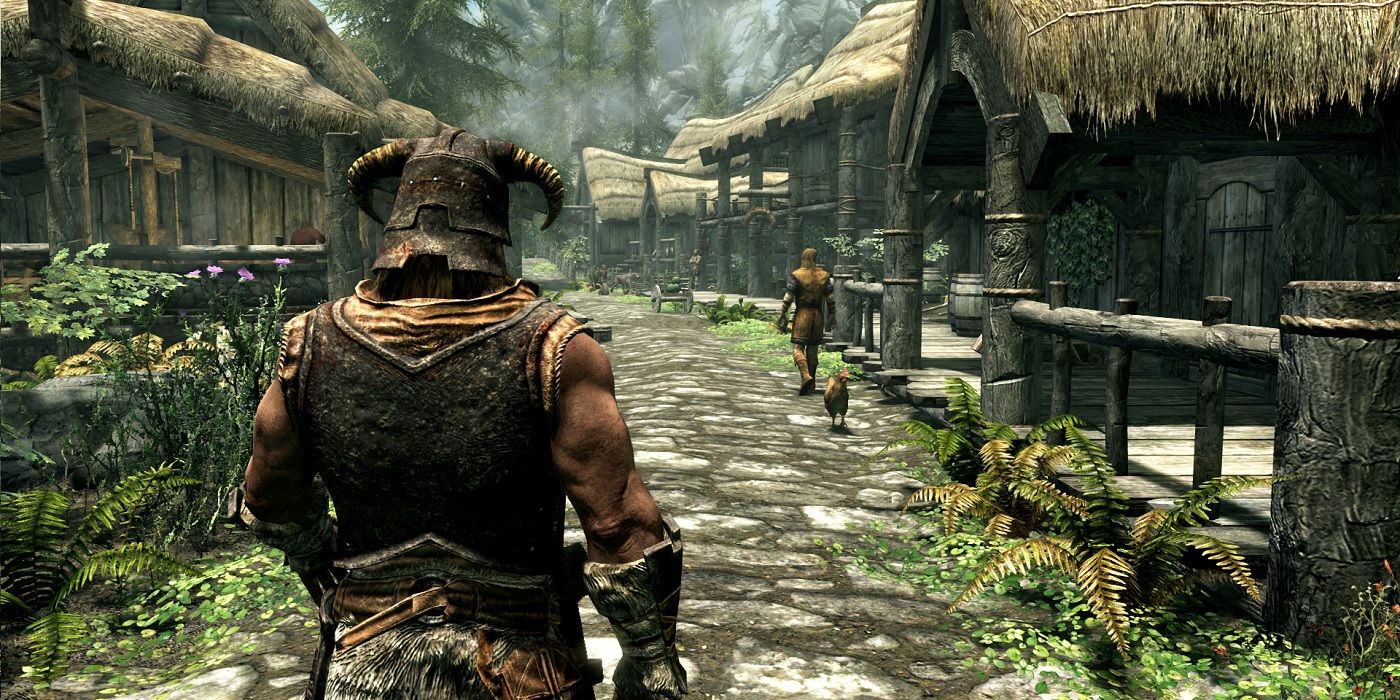 Player explores Skyrim with armor