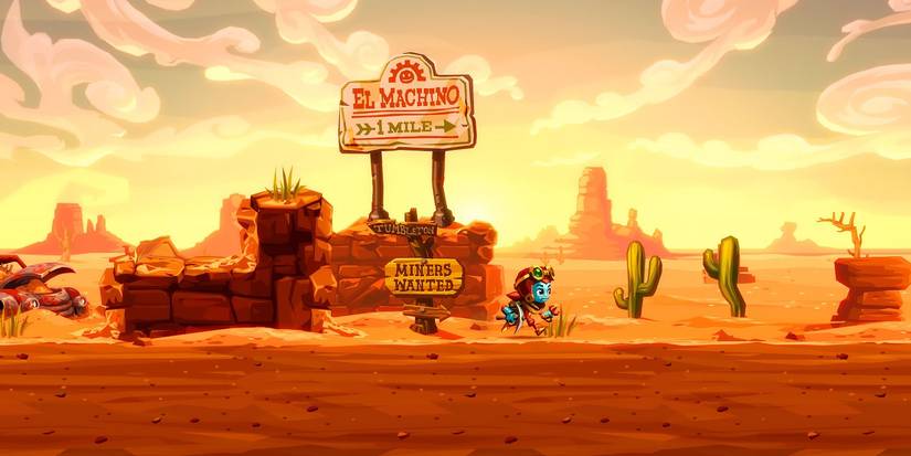 Walking through the town in Steamworld Dig 2