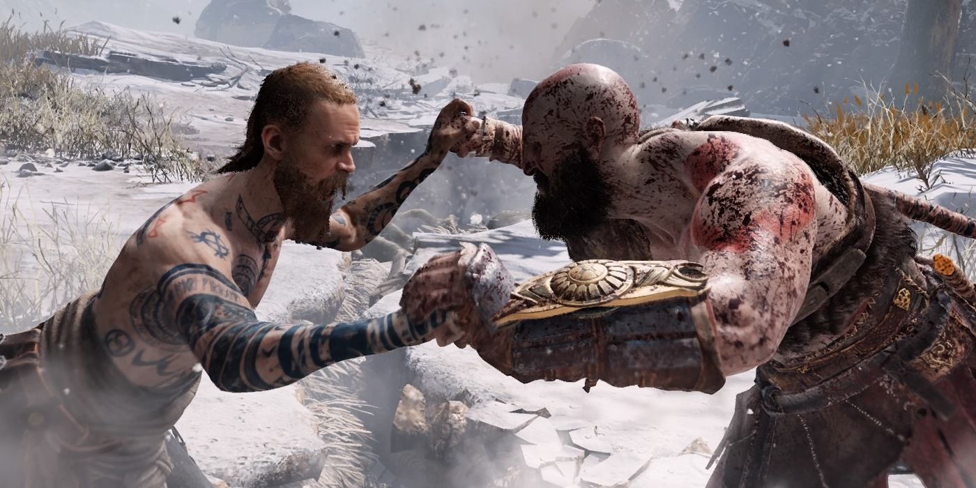 Kratos and The Stranger do battle in God of War (2018)