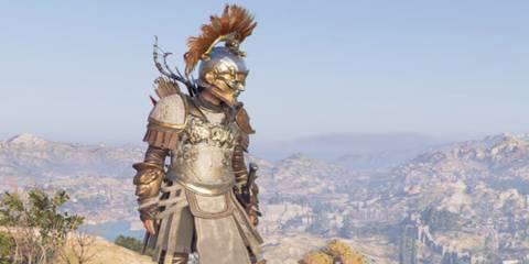 Assassin's Creed Odyssey character and scenic background