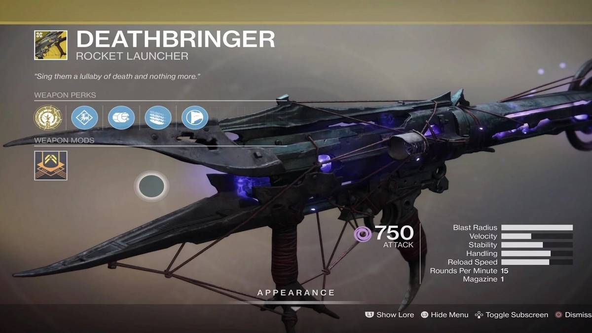 destiny 2 shadowkeep deathbringer rocket launcher