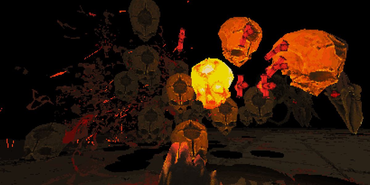 Devil Daggers gameplay of glowing red monsters in nightmare world