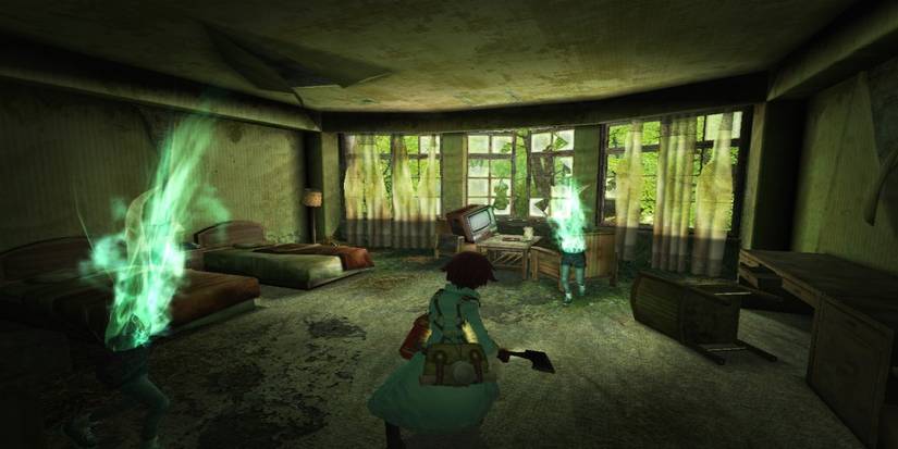 Fragile Dreams Farewell dreams of the moon in dark mansion with hovering spirit