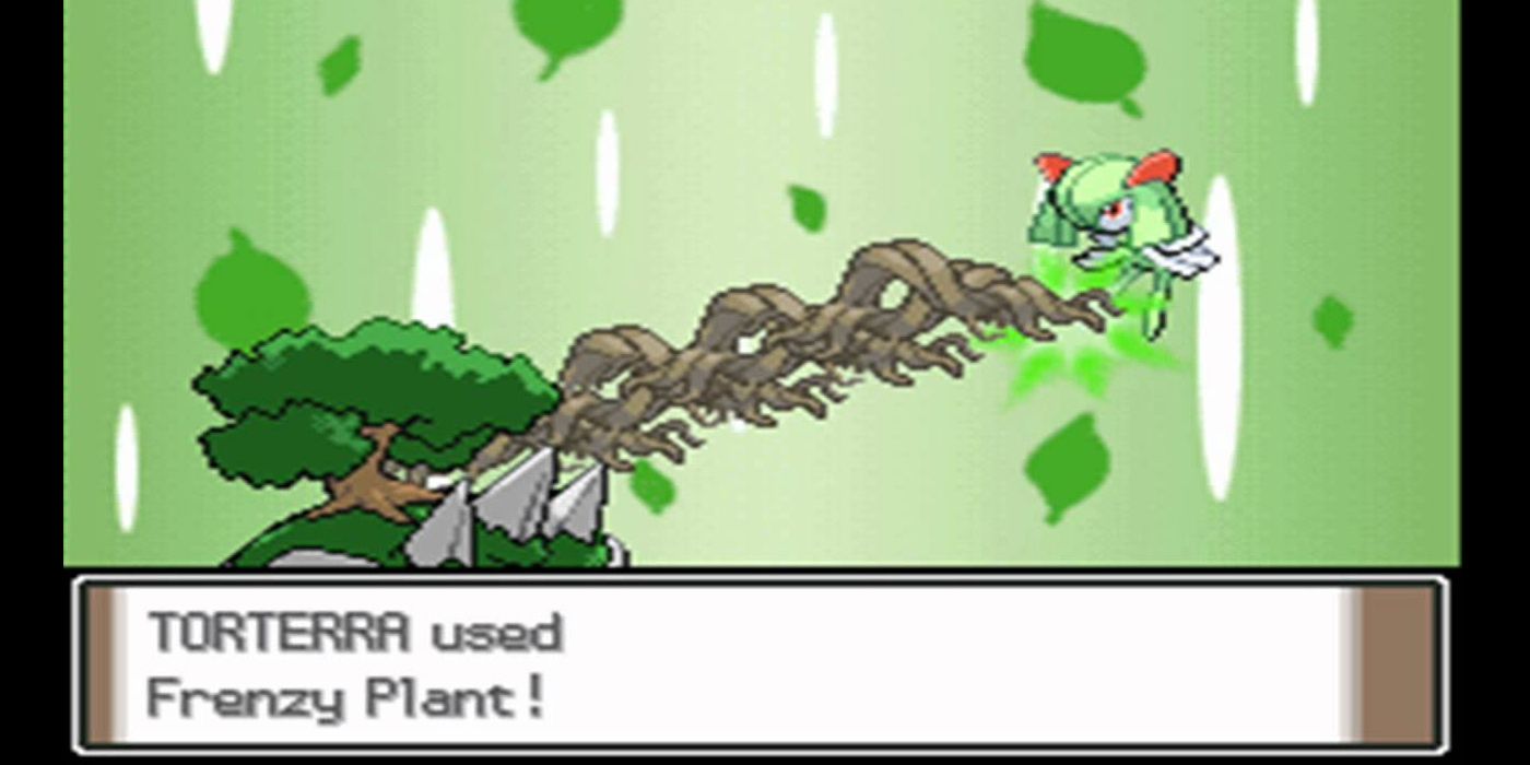 The Grass type move Frenzy Plant being used in Pokemon