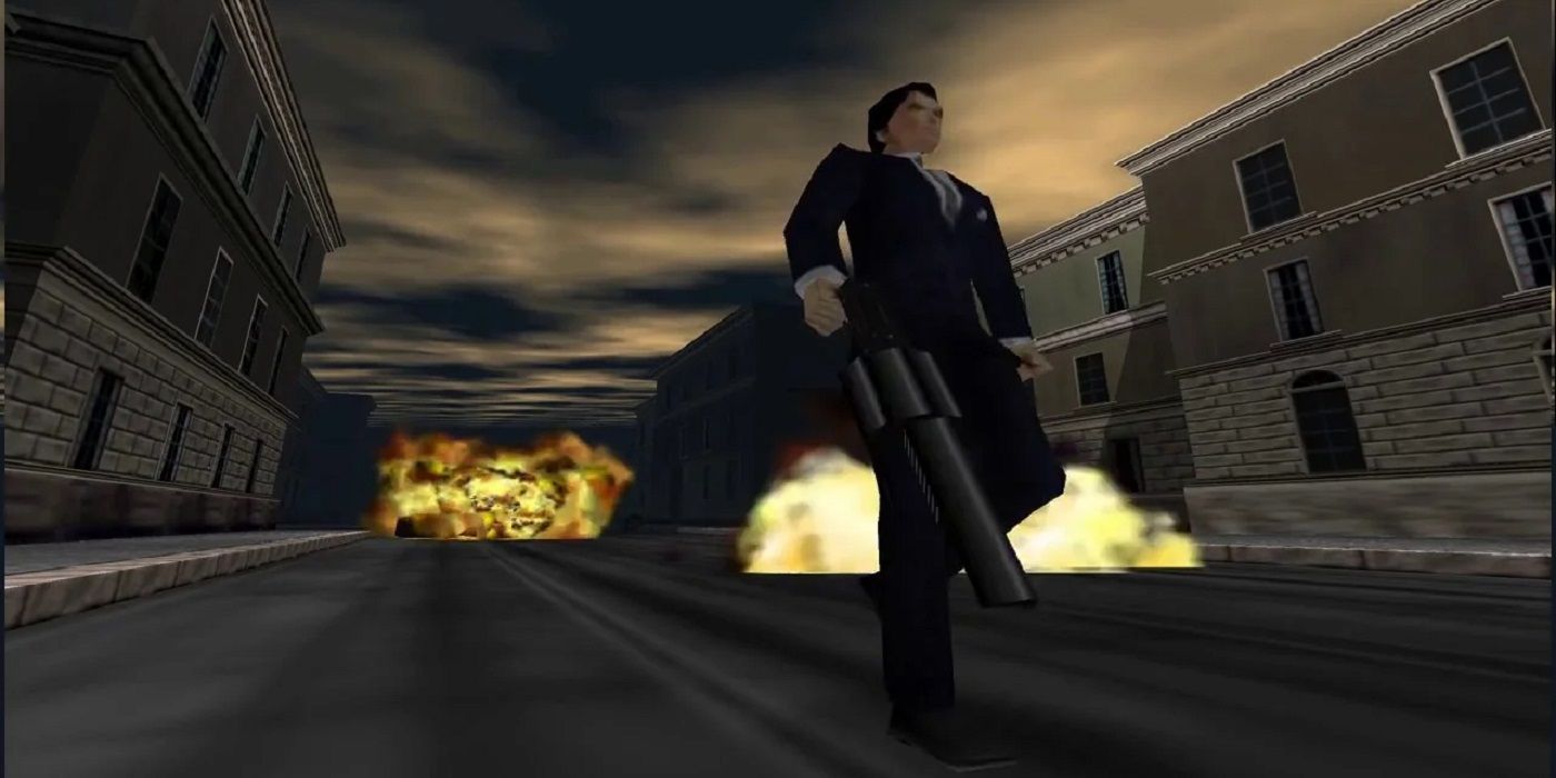Goldeneye bond walking away from explosions