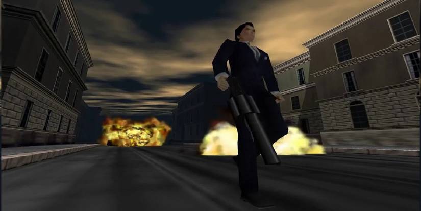 Goldeneye bond walking away from explosions