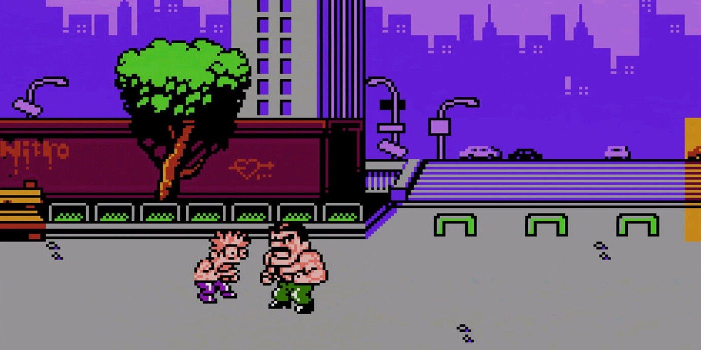 Hagger readying attack in city stage in Mighty Final Fight NES