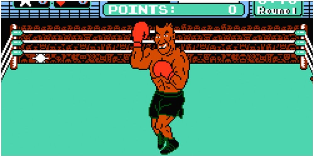 Mike Tyson centered in ring with fists up in Mike Tyson's Punchout