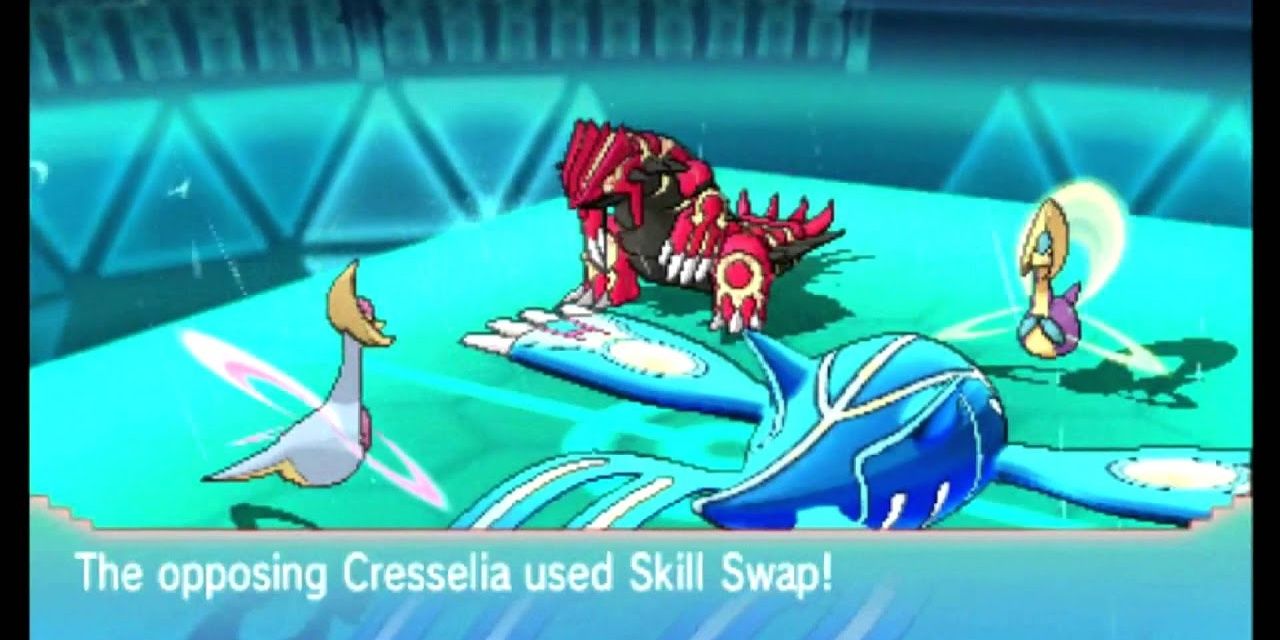 Using the Skill Swap move during a two-on-two match in Pokemon