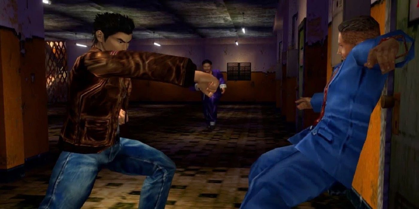 Shenmue II fighting in the yellowhead building