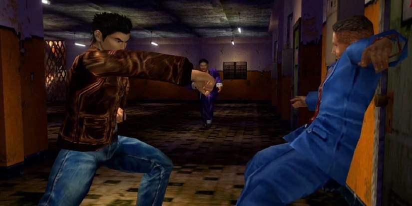 Shenmue II fighting in the yellowhead building