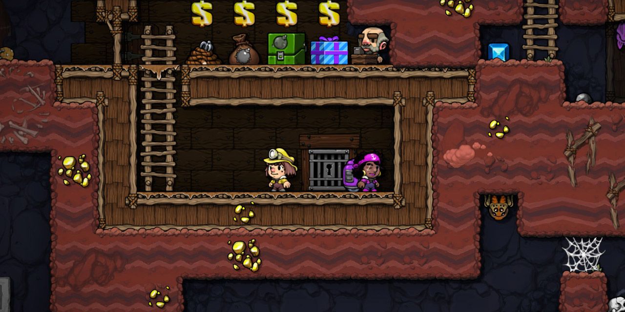 Spelunky mining gameplay in cavern