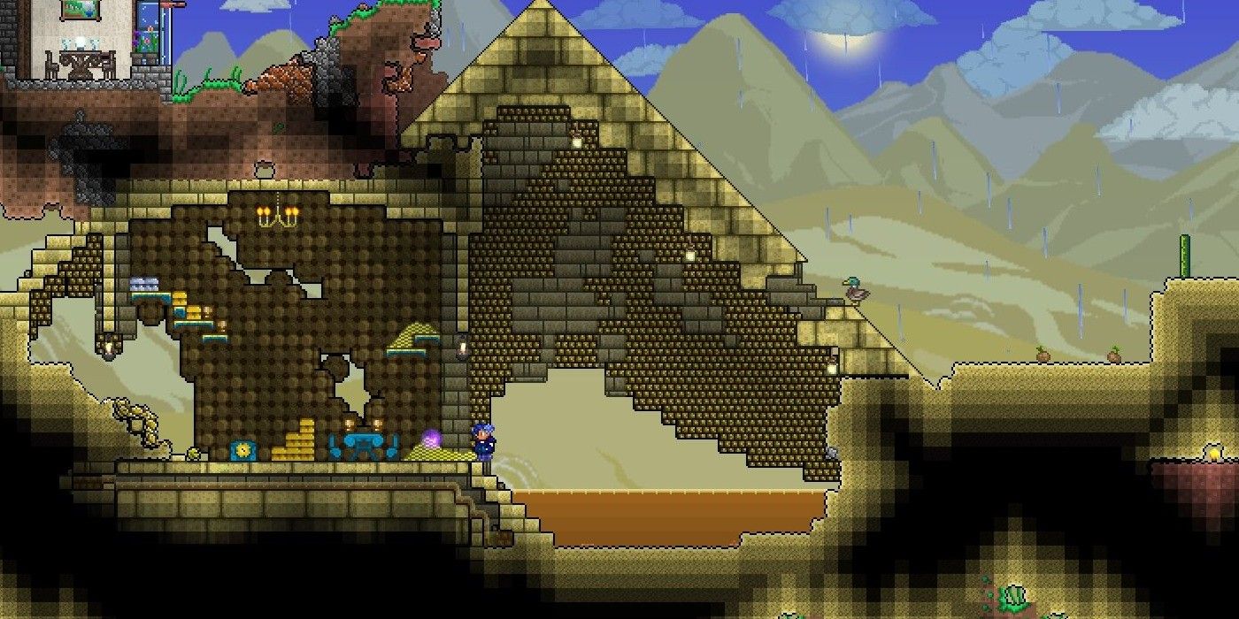 Terraria Desert Biome with cavern and pyramid